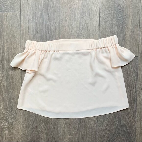 Topshop Livi Bardot Top Blouse Blush Off The Shoulder Pale Peach Cropped Pink 4 - Picture 2 of 9